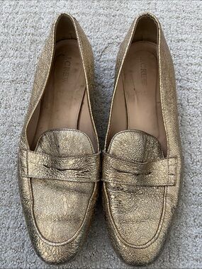 J. Crew Charlie Metallic Gold Leather Penny Loafers